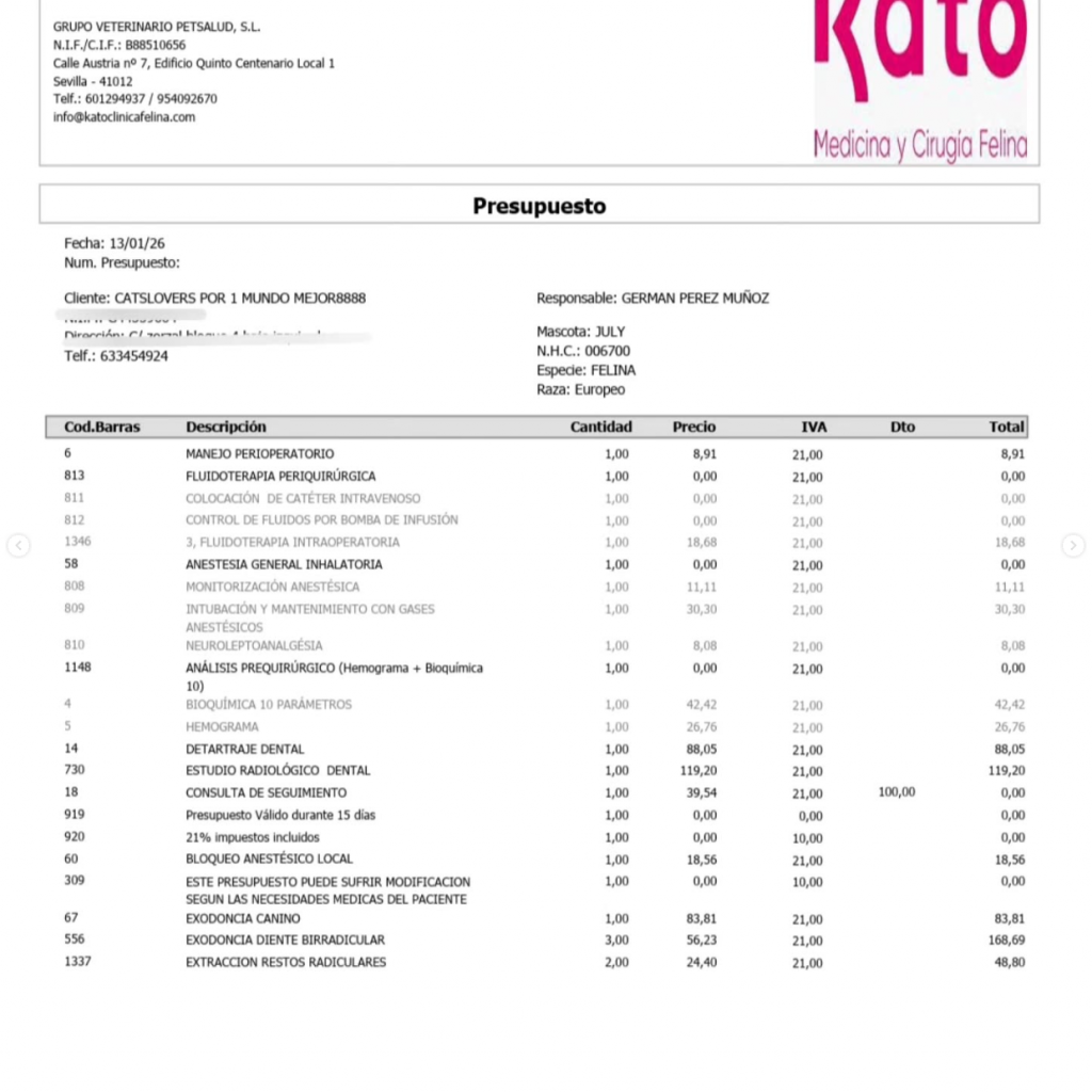 presupuesto July ayuda veterinaria urgente presupuesto July ayuda veterinaria urgente